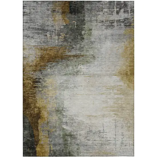Chocolate Beige And Gold Abstract Washable Indoor Outdoor Area Rug Photo 9