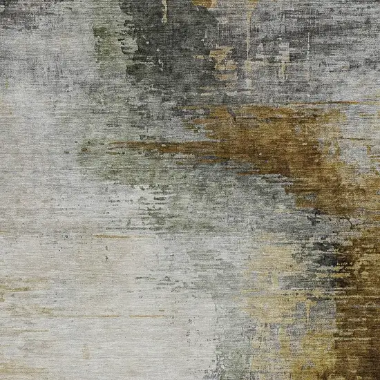 Chocolate Beige And Gold Abstract Washable Indoor Outdoor Area Rug Photo 3