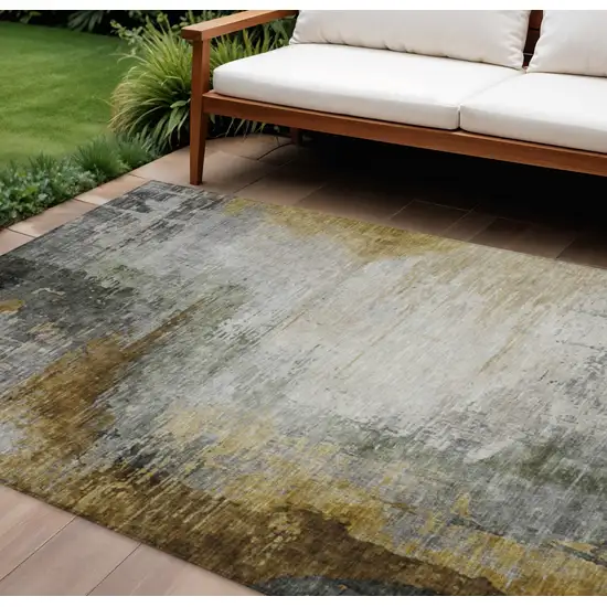 Chocolate Beige And Gold Abstract Washable Indoor Outdoor Area Rug Photo 2