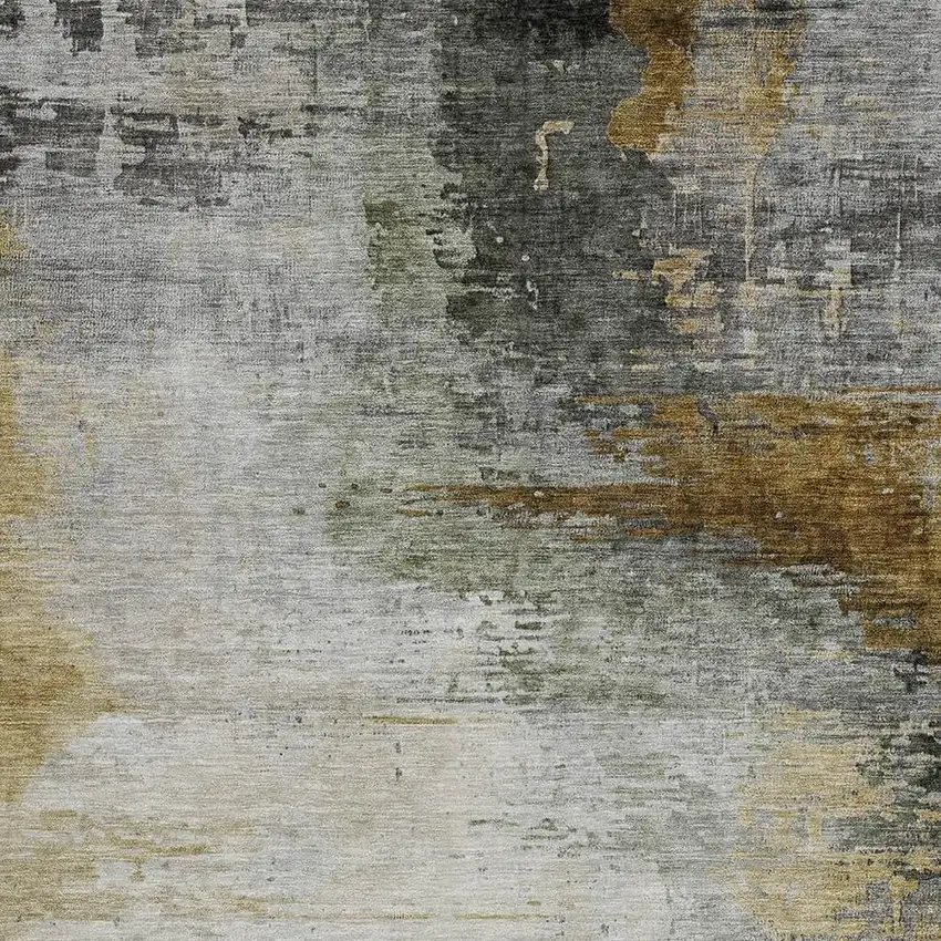 Chocolate Beige And Gold Abstract Washable Indoor Outdoor Area Rug Photo 3