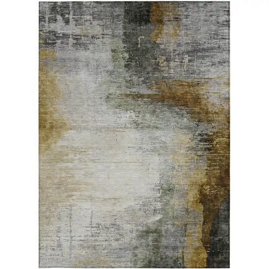 Chocolate Beige And Gold Abstract Washable Indoor Outdoor Area Rug Photo 1