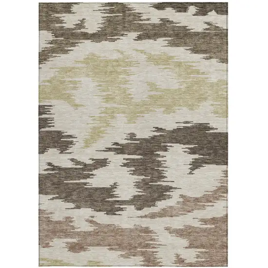 Chocolate Beige And Gold Abstract Washable Indoor Outdoor Area Rug Photo 6