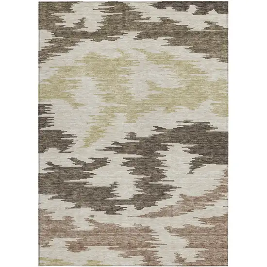 Chocolate Beige And Gold Abstract Washable Indoor Outdoor Area Rug Photo 6