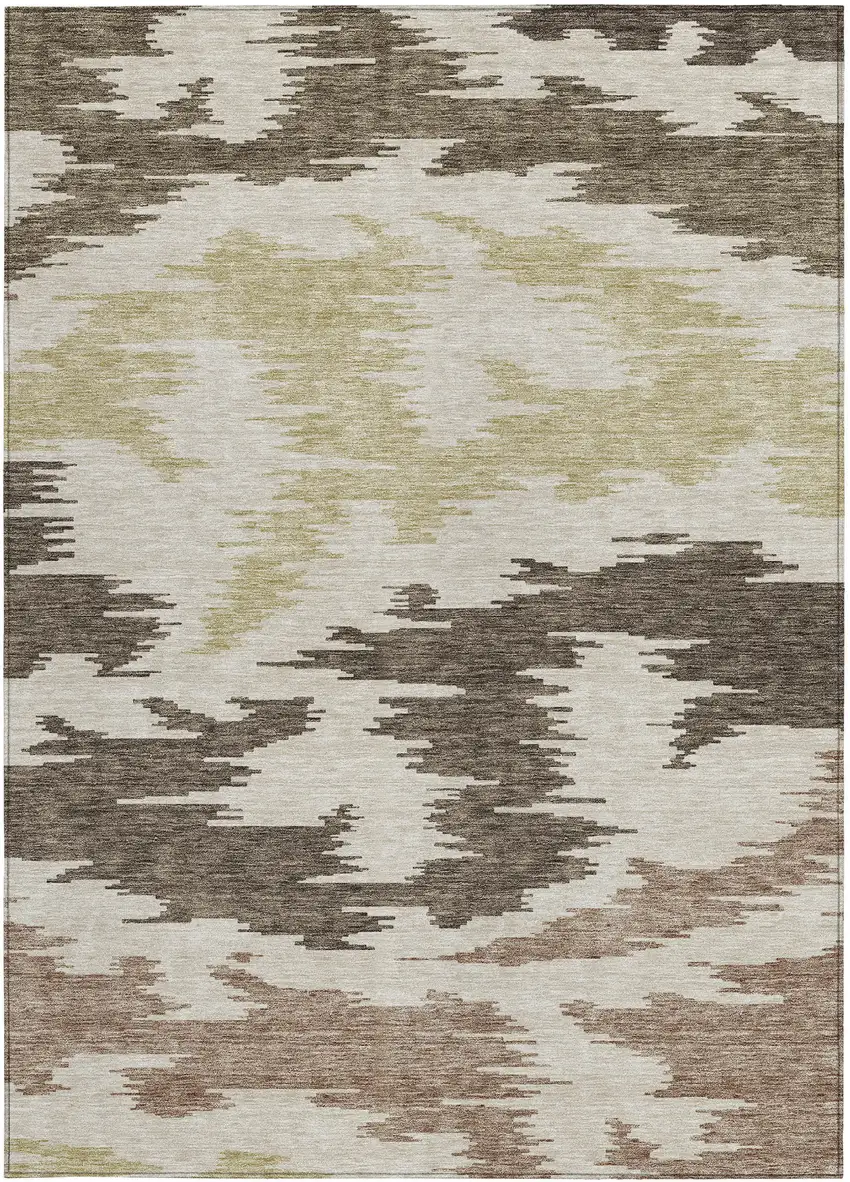 Chocolate Beige And Gold Abstract Washable Indoor Outdoor Area Rug Photo 6