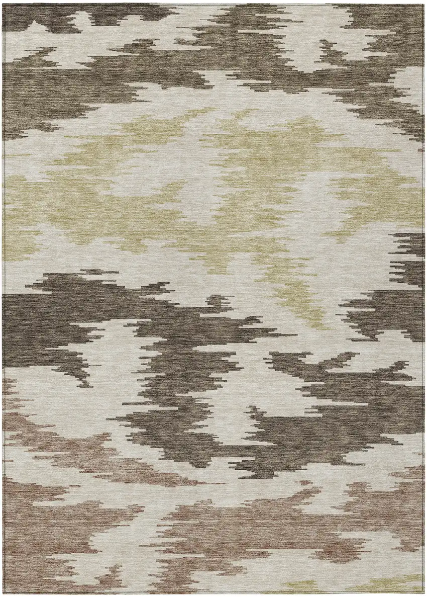 Chocolate Beige And Gold Abstract Washable Indoor Outdoor Area Rug Photo 2