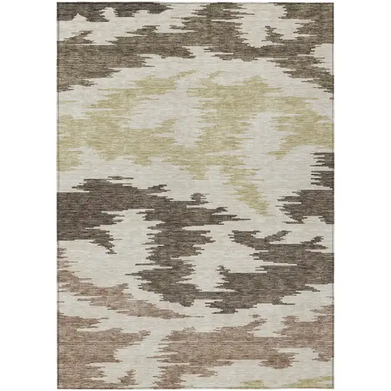 Chocolate Beige And Gold Abstract Washable Indoor Outdoor Area Rug Photo 2