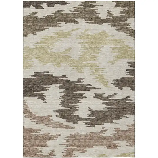 Chocolate Beige And Gold Abstract Washable Indoor Outdoor Area Rug Photo 2