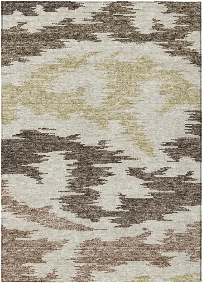 Chocolate Beige And Gold Abstract Washable Indoor Outdoor Area Rug Photo 2