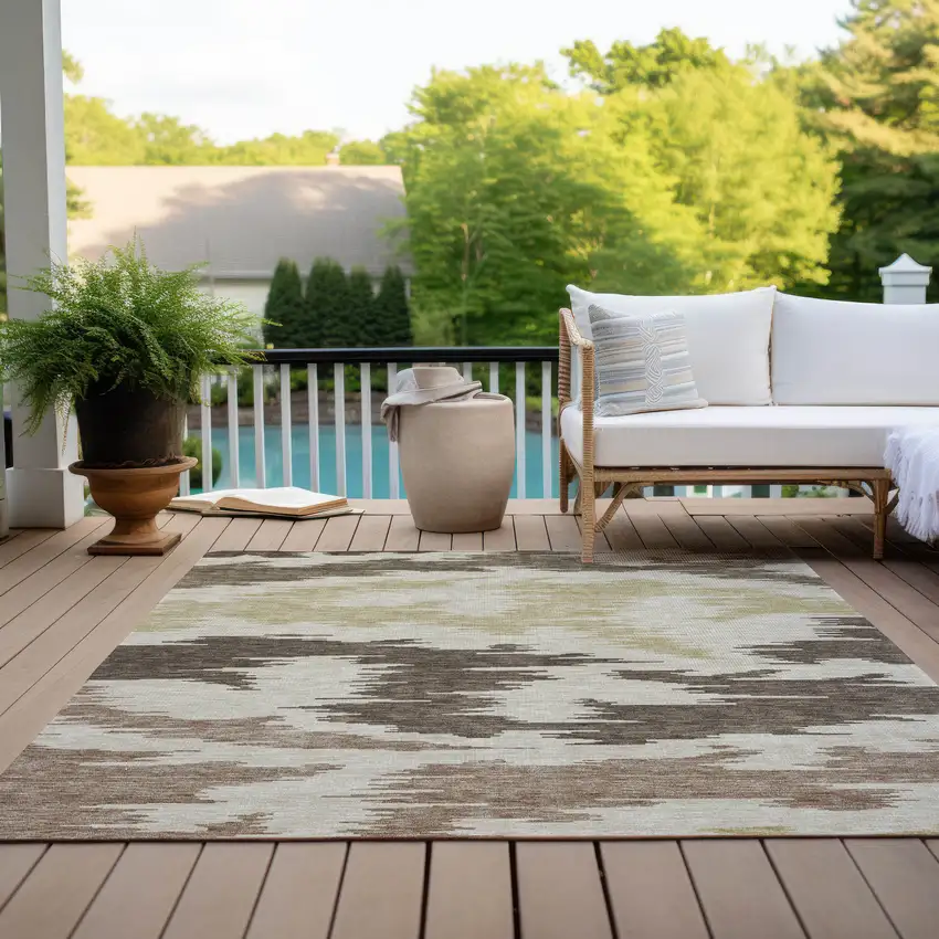 Chocolate Beige And Gold Abstract Washable Indoor Outdoor Area Rug Photo 9