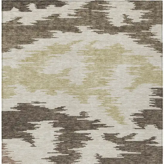 Chocolate Beige And Gold Abstract Washable Indoor Outdoor Area Rug Photo 6