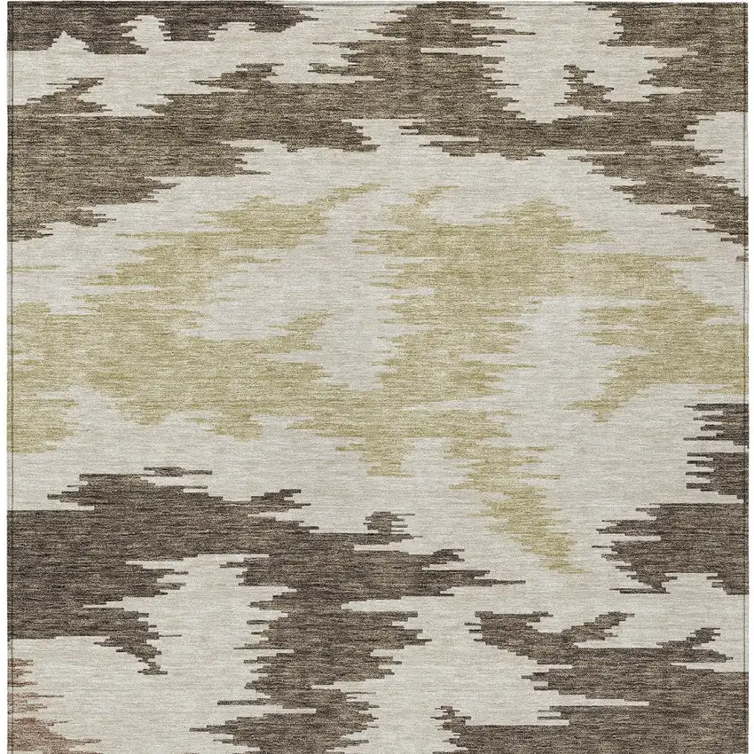 Chocolate Beige And Gold Abstract Washable Indoor Outdoor Area Rug Photo 6