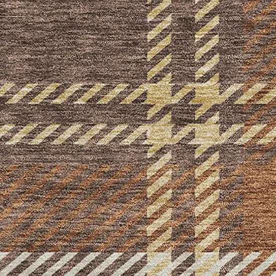 Chocolate Beige And Gold Plaid Washable Area Rug With UV Protection Photo 4