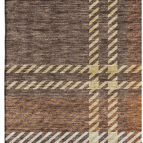 Chocolate Beige And Gold Plaid Washable Area Rug With UV Protection Photo 5
