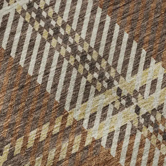 Chocolate Beige And Gold Plaid Washable Area Rug With UV Protection Photo 8