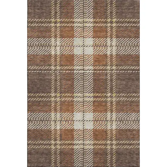 Chocolate Beige And Gold Plaid Washable Area Rug With UV Protection Photo 5