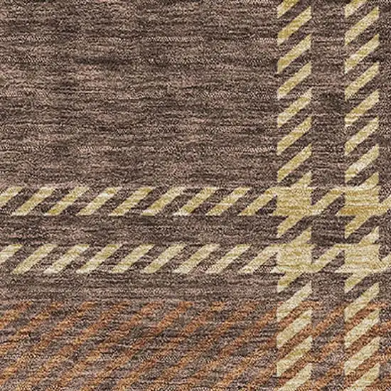 Chocolate Beige And Gold Plaid Washable Area Rug With UV Protection Photo 3