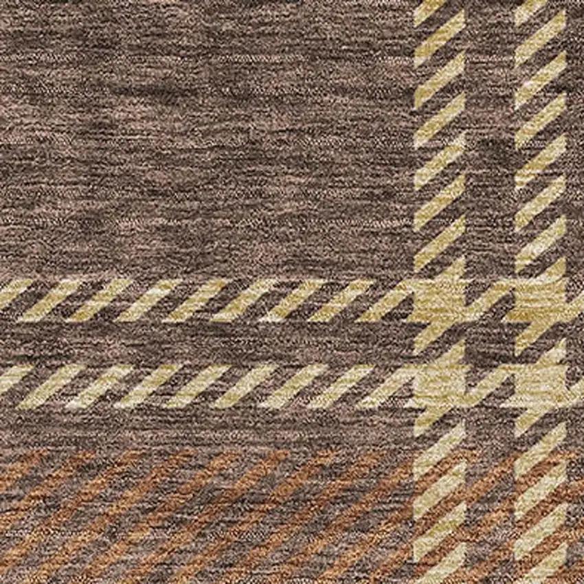 Chocolate Beige And Gold Plaid Washable Area Rug With UV Protection Photo 3