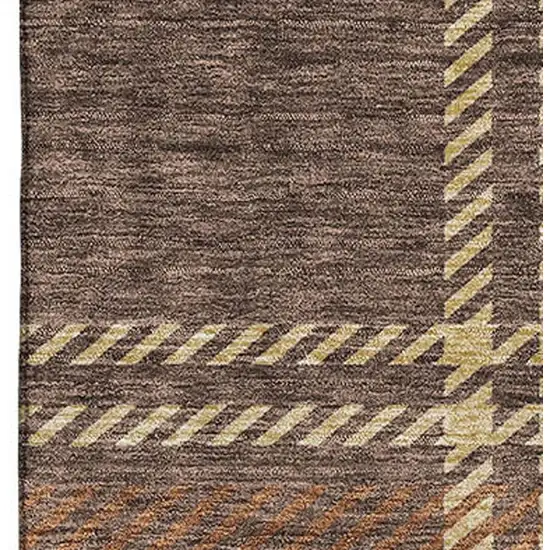 Chocolate Beige And Gold Plaid Washable Area Rug With UV Protection Photo 6