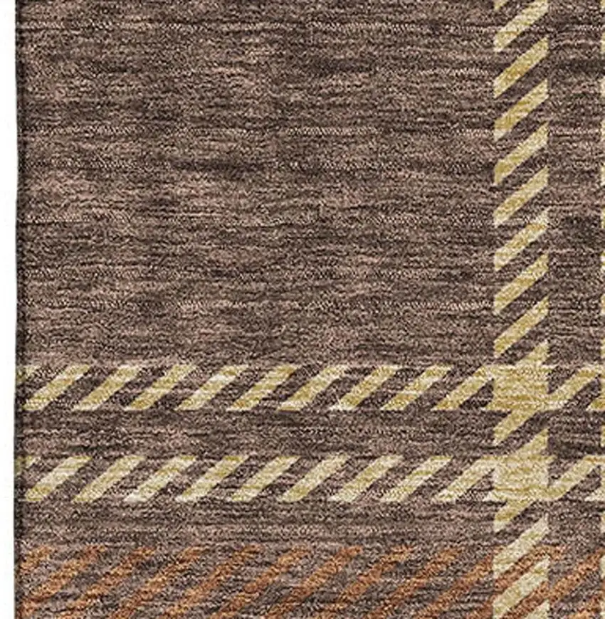 Chocolate Beige And Gold Plaid Washable Area Rug With UV Protection Photo 6
