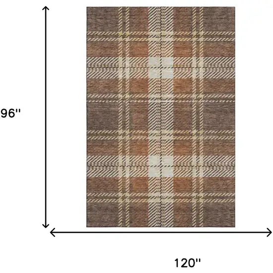 Chocolate Beige And Gold Plaid Washable Area Rug With UV Protection Photo 9