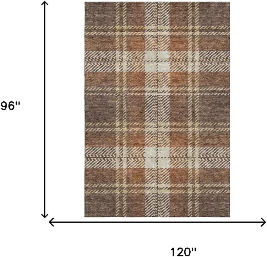 Chocolate Beige And Gold Plaid Washable Area Rug With UV Protection Photo 9