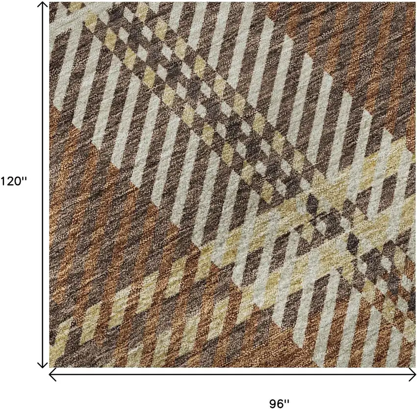 Chocolate Beige And Gold Plaid Washable Area Rug With UV Protection Photo 8