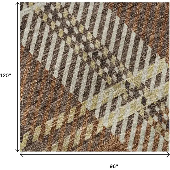 Chocolate Beige And Gold Plaid Washable Area Rug With UV Protection Photo 8