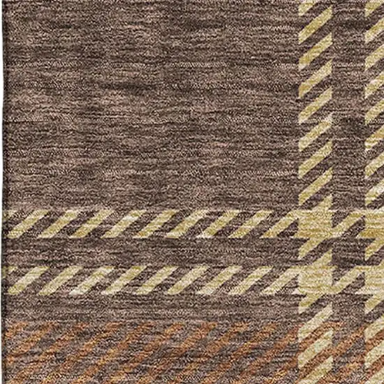 Chocolate Beige And Gold Plaid Washable Area Rug With UV Protection Photo 3