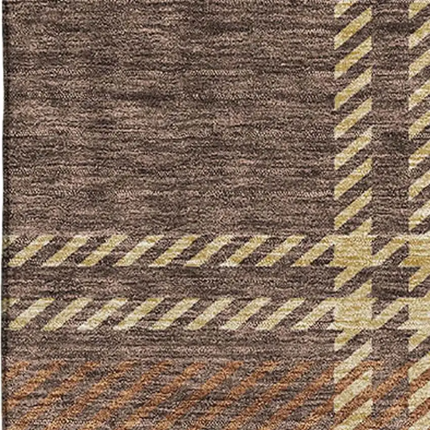 Chocolate Beige And Gold Plaid Washable Area Rug With UV Protection Photo 3