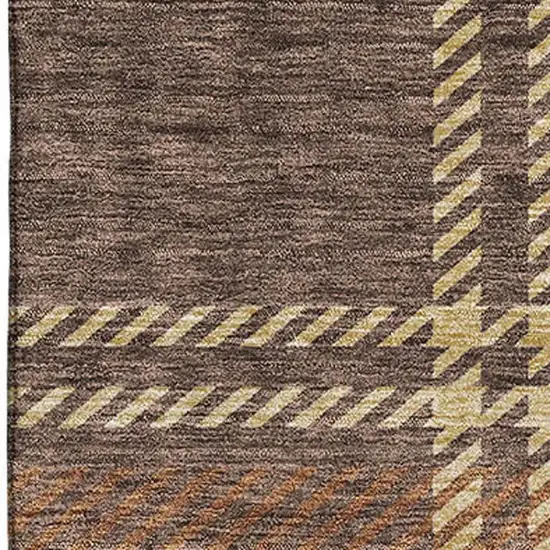 Chocolate Beige And Gold Plaid Washable Area Rug With UV Protection Photo 6