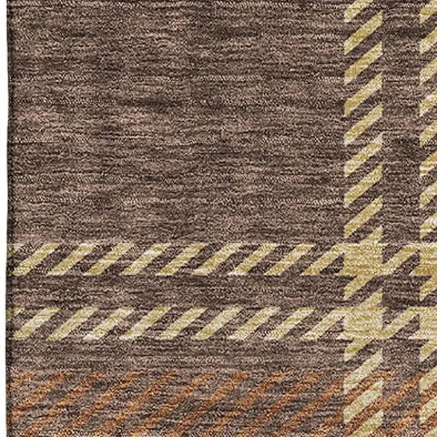 Chocolate Beige And Gold Plaid Washable Area Rug With UV Protection Photo 6