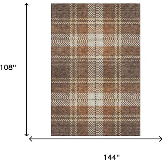 Chocolate Beige And Gold Plaid Washable Area Rug With UV Protection Photo 9