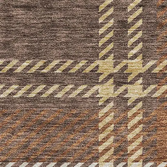 Chocolate Beige And Gold Plaid Washable Area Rug With UV Protection Photo 3
