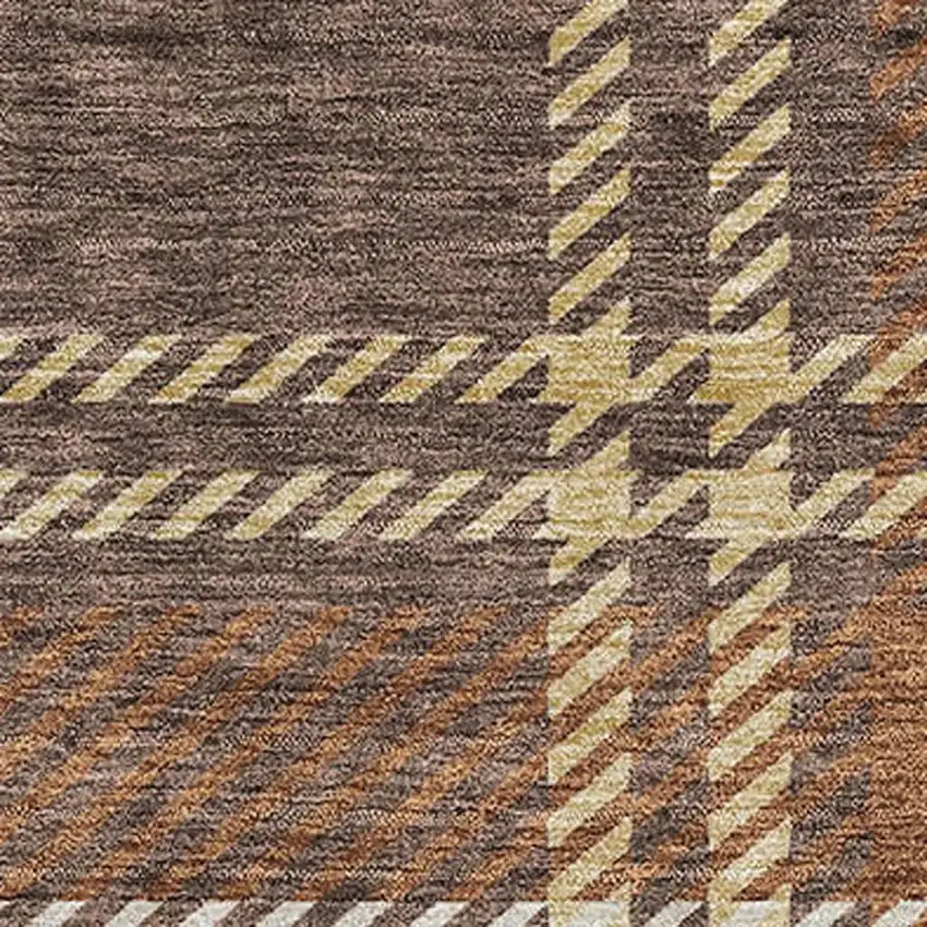 Chocolate Beige And Gold Plaid Washable Area Rug With UV Protection Photo 3