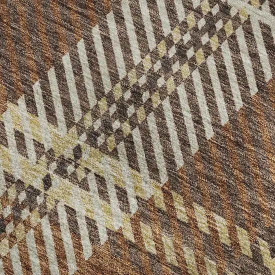 Chocolate Beige And Gold Plaid Washable Area Rug With UV Protection Photo 2