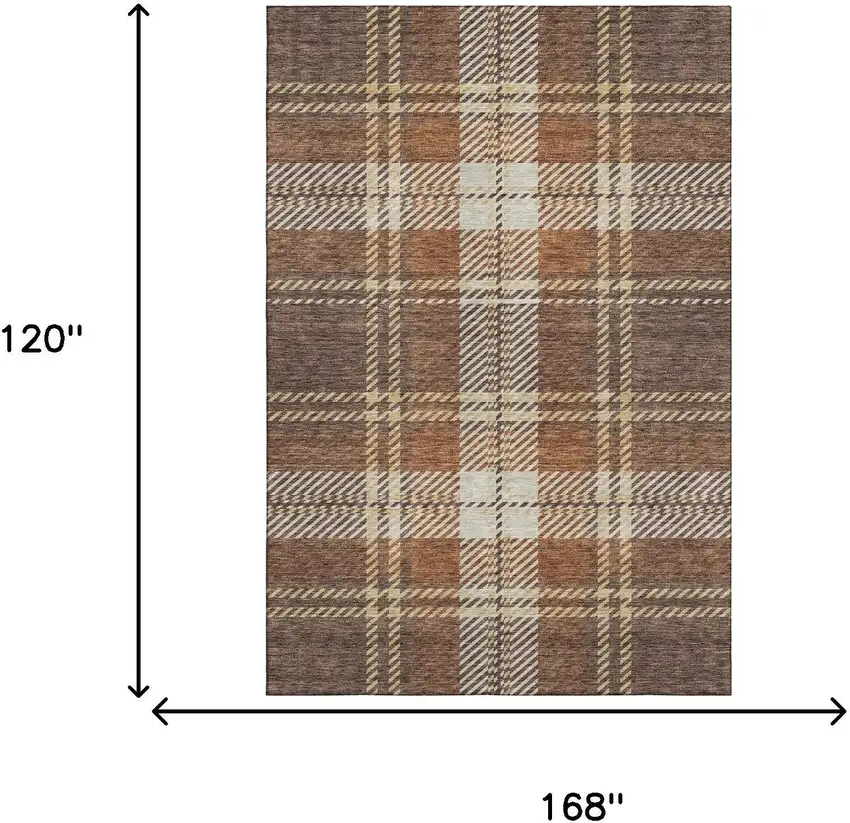 Chocolate Beige And Gold Plaid Washable Area Rug With UV Protection Photo 9