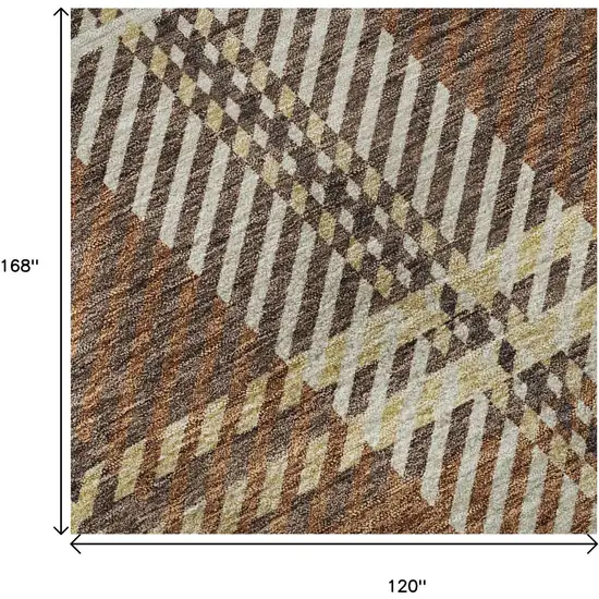 Chocolate Beige And Gold Plaid Washable Area Rug With UV Protection Photo 9