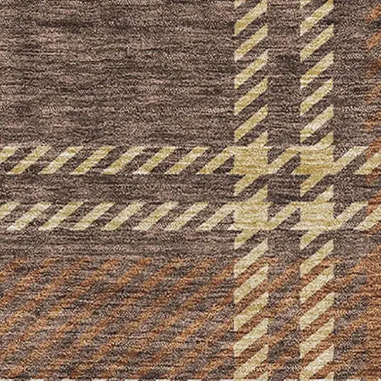 Chocolate Beige And Gold Plaid Washable Area Rug With UV Protection Photo 3