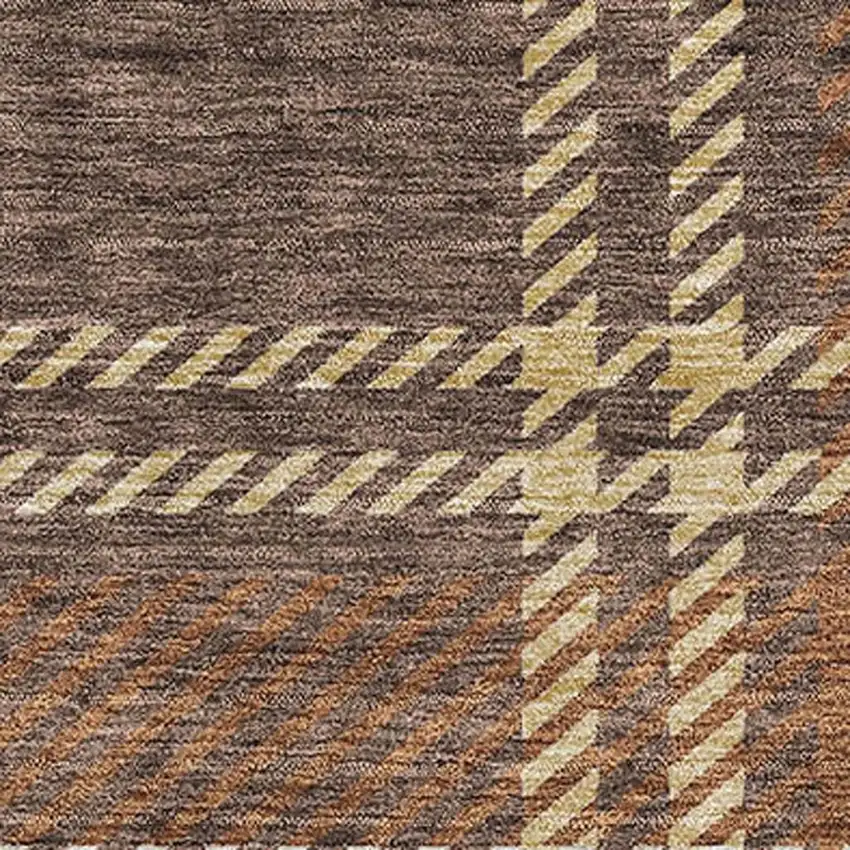 Chocolate Beige And Gold Plaid Washable Area Rug With UV Protection Photo 3