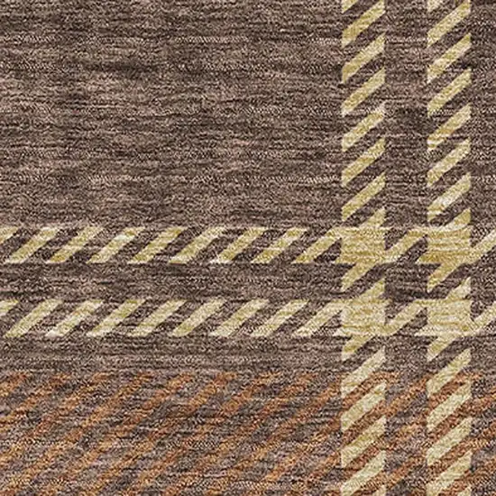 Chocolate Beige And Gold Plaid Washable Area Rug With UV Protection Photo 6