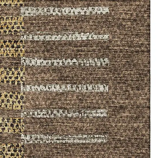 Chocolate Beige And Gold Striped Washable Area Rug With UV Protection Photo 3