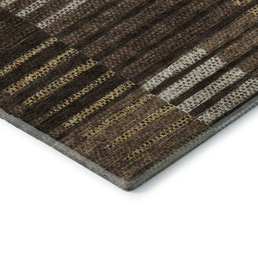 Chocolate Beige And Gold Striped Washable Area Rug With UV Protection Photo 7