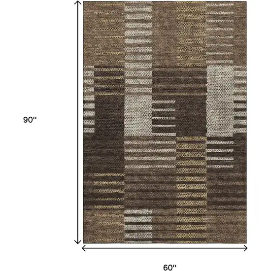 Chocolate Beige And Gold Striped Washable Area Rug With UV Protection Photo 8