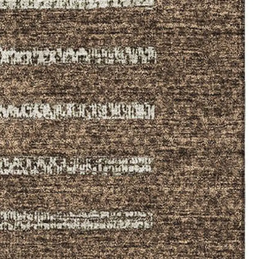 Chocolate Beige And Gold Striped Washable Area Rug With UV Protection Photo 2