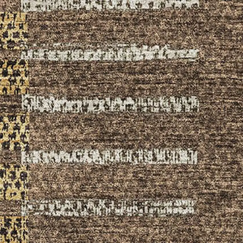 Chocolate Beige And Gold Striped Washable Area Rug With UV Protection Photo 2