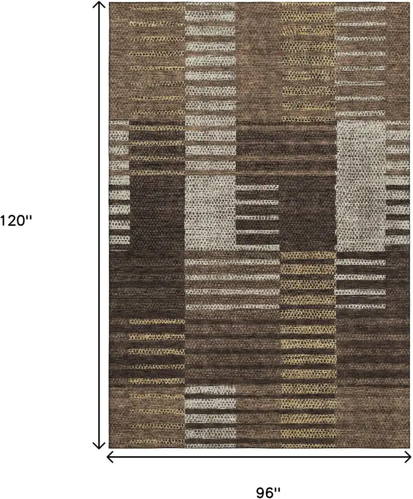 Chocolate Beige And Gold Striped Washable Area Rug With UV Protection Photo 8