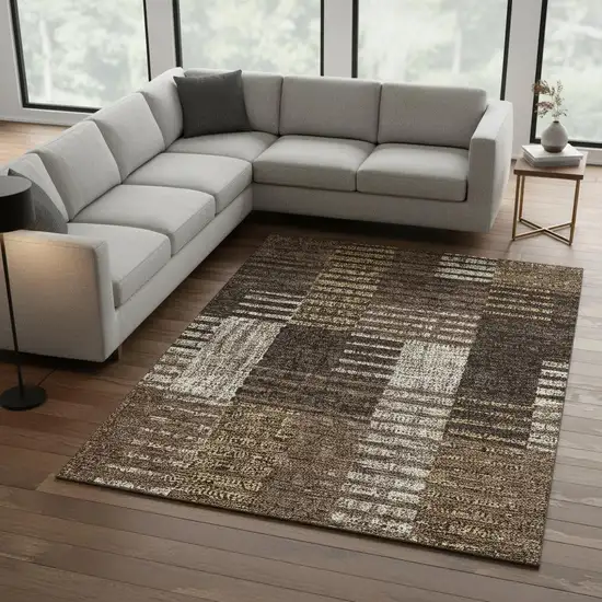 Chocolate Beige And Gold Striped Washable Area Rug With UV Protection Photo 2