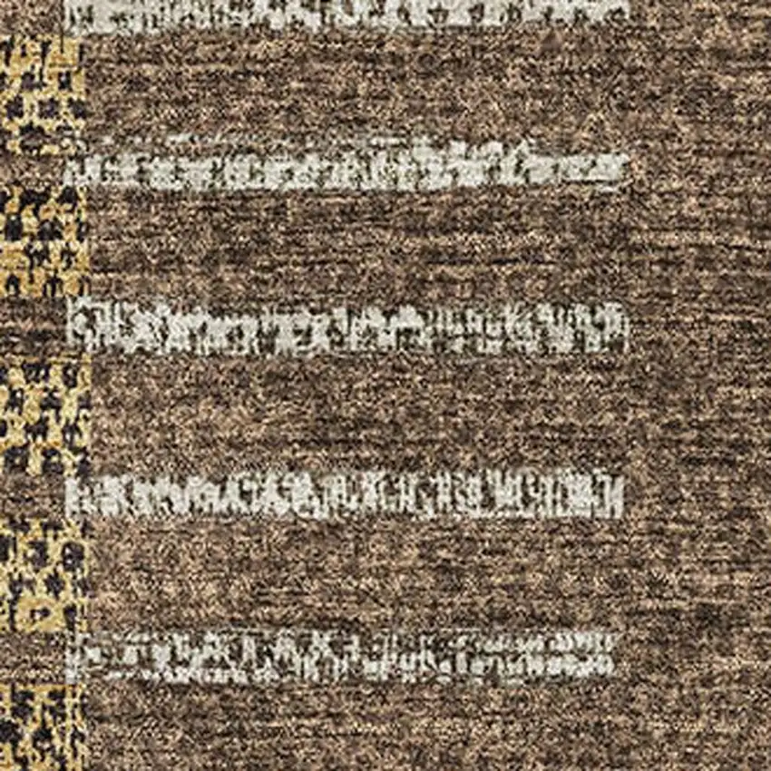 Chocolate Beige And Gold Striped Washable Area Rug With UV Protection Photo 2