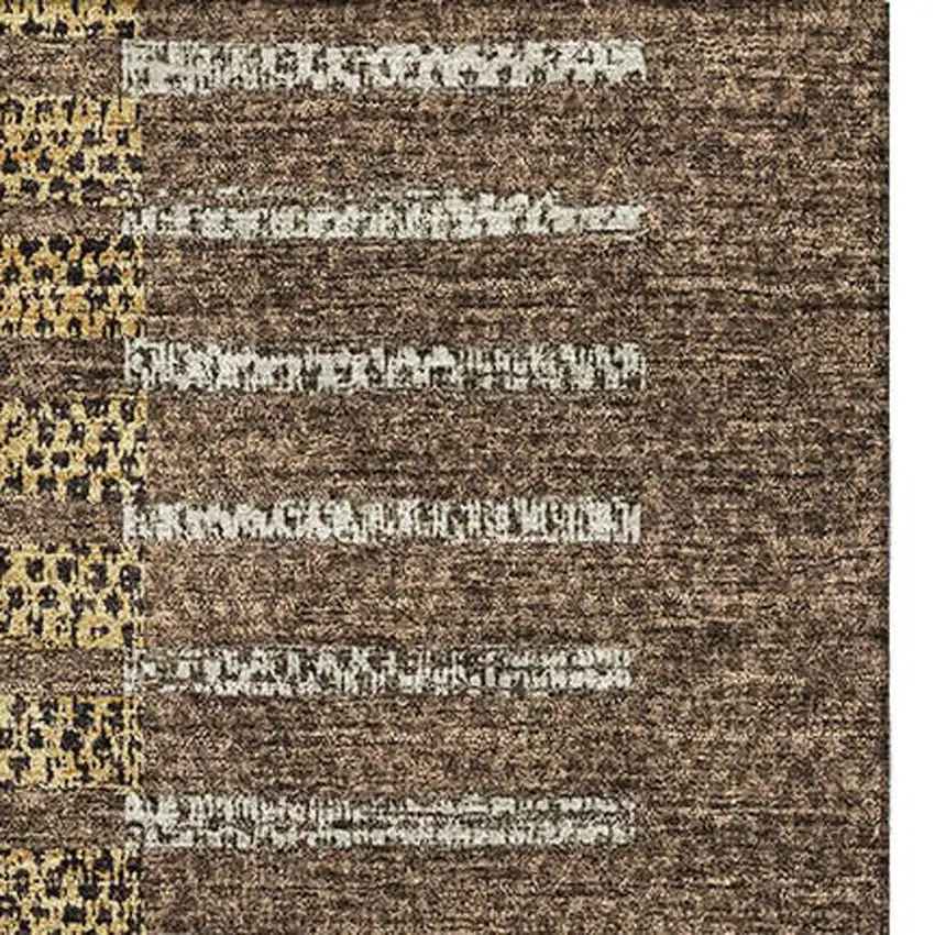 Chocolate Beige And Gold Striped Washable Area Rug With UV Protection Photo 3