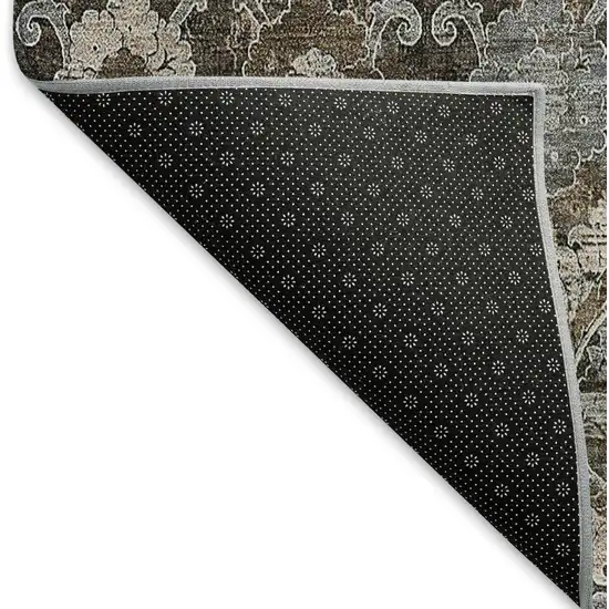 Chocolate Beige And Gray Damask Washable Area Rug With UV Protection Photo 7